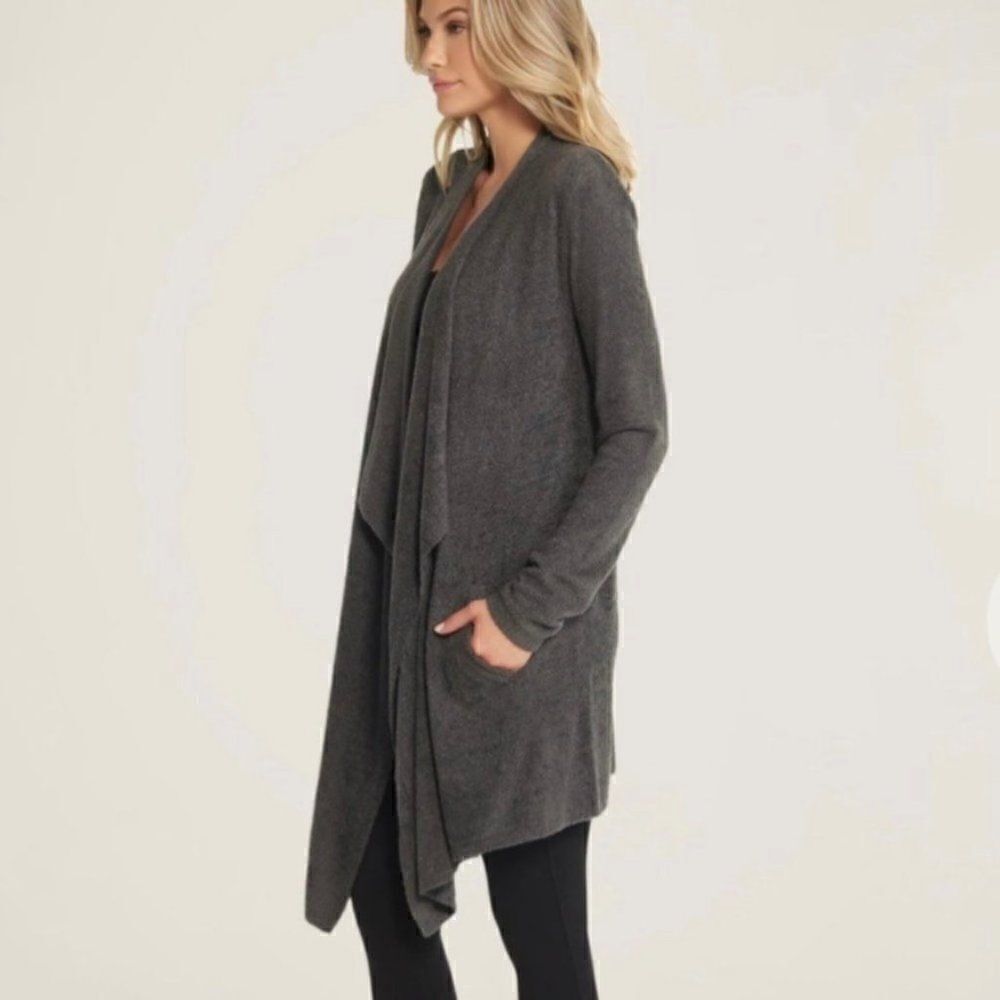 Barefoot Dreams‎ Cozy Chic Lite Island Wrap Cardigan Sweater Carbon Gray S/M - Picture 2 of 12